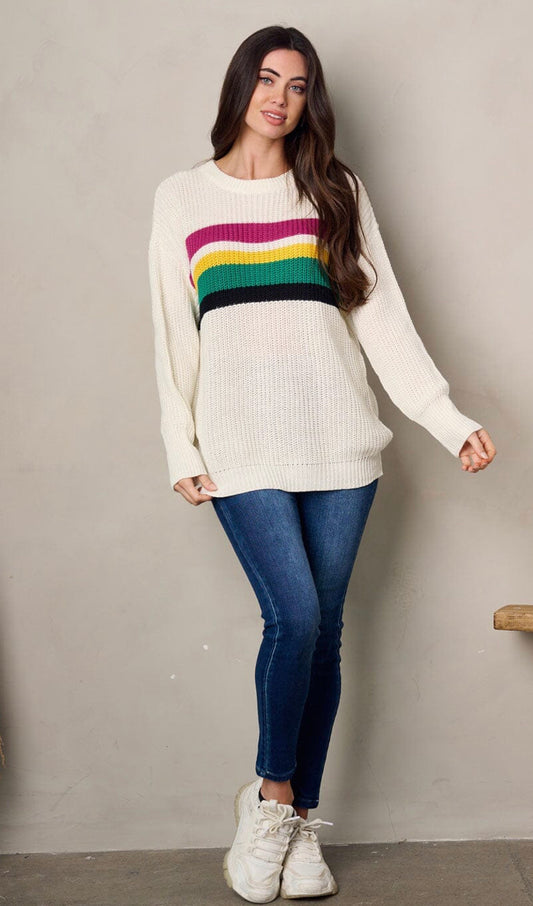 Multi Color Stripes Sweater front view.
