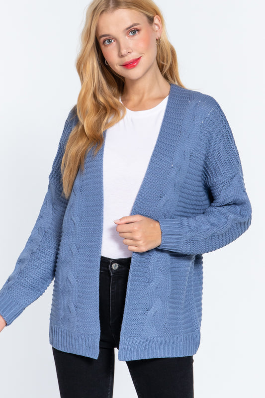 Cardigan Open Front Blue in color.