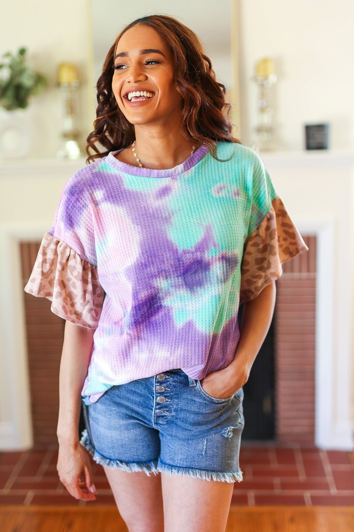 Tie Dye Animal Sleeve Top-front view