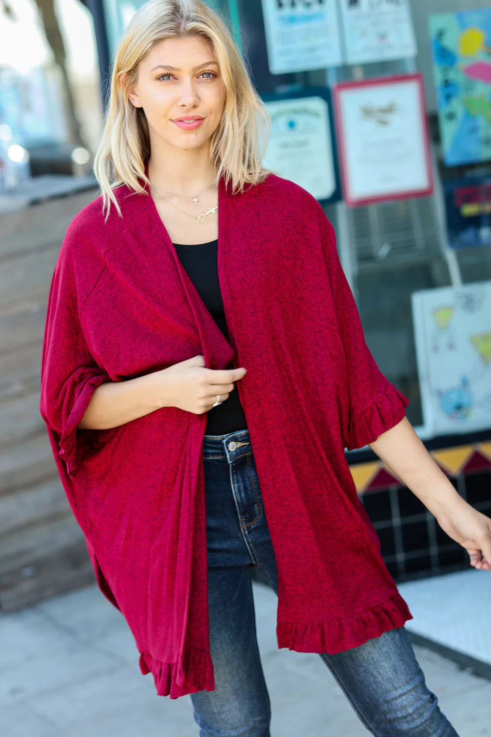 Red Solid Dolman Cardigan