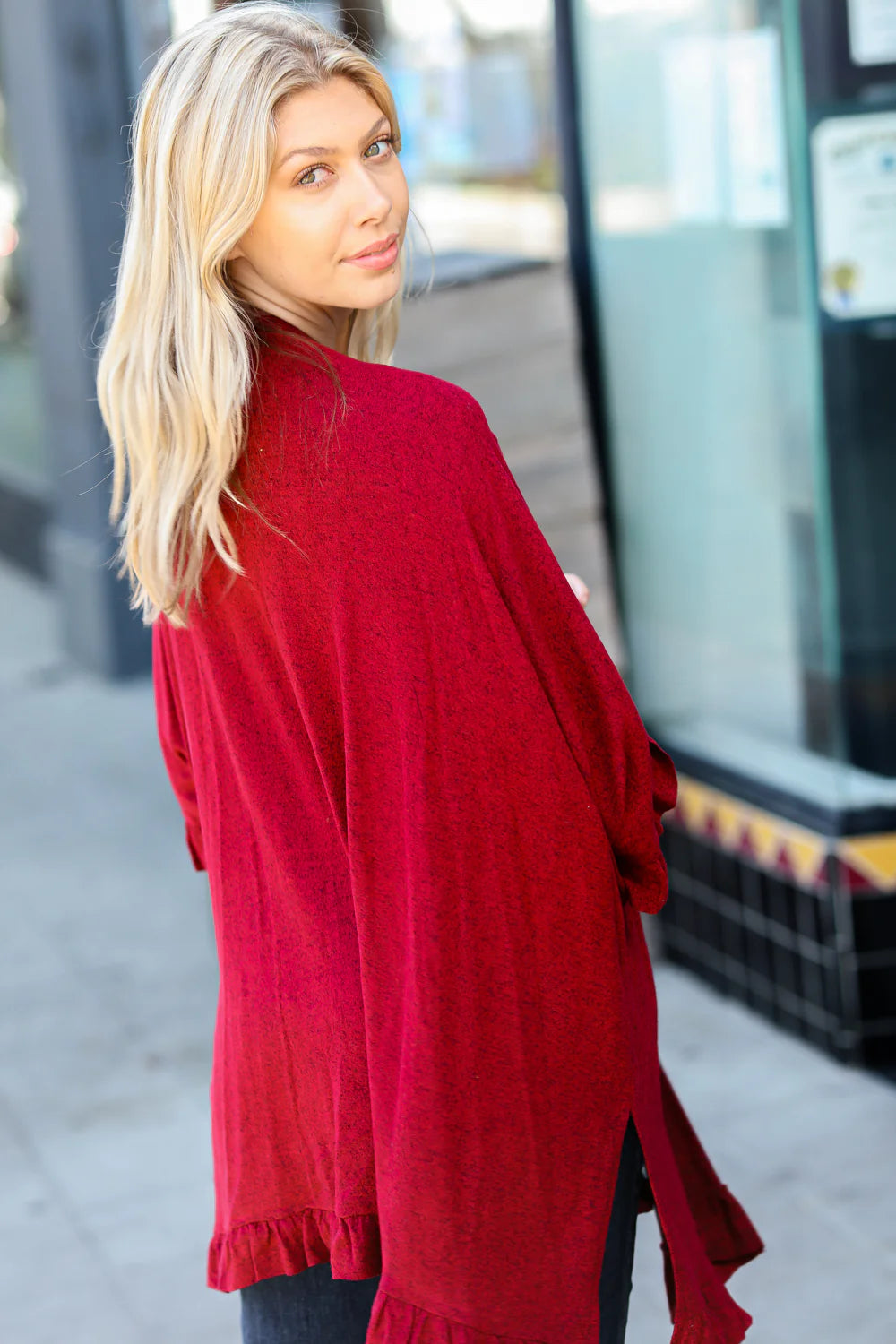 Red Solid Dolman Cardigan