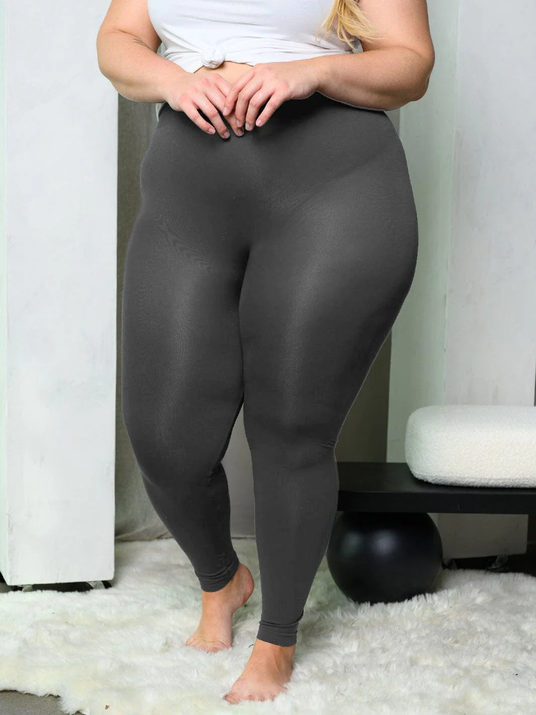 Plus Size Seamless Leggings in charcoal front view.