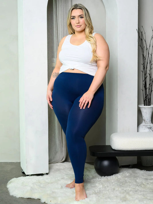 Plus Size Seamless Leggings in navy front view.