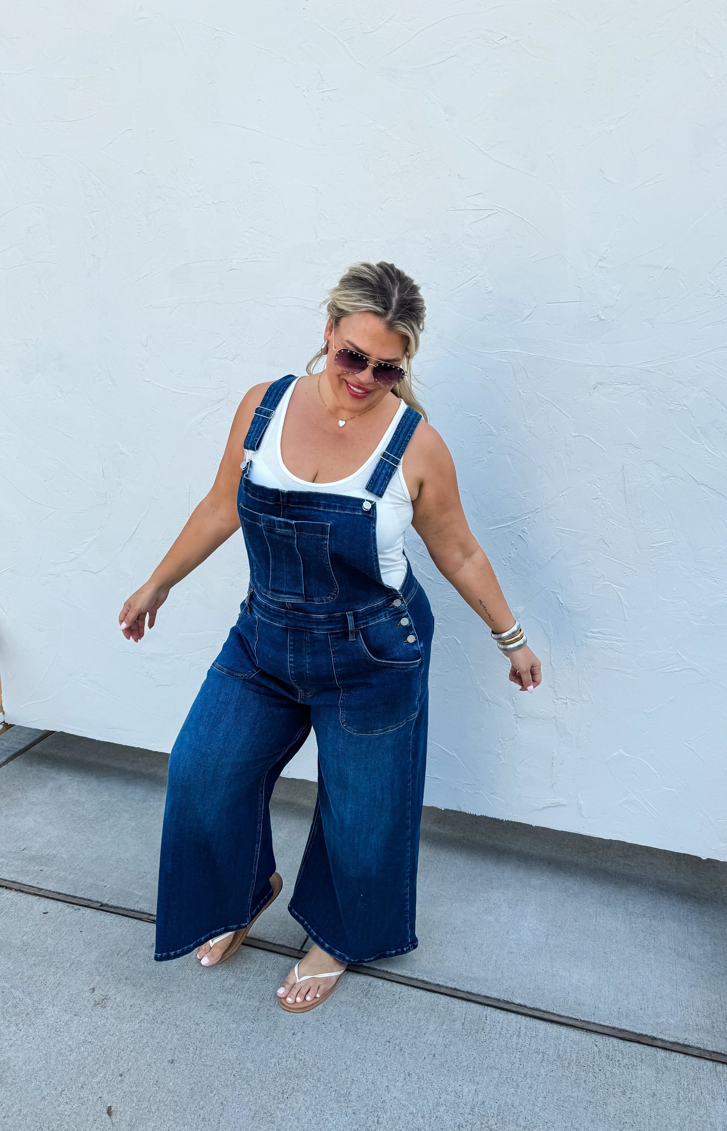 Blue Jean Overalls wide leg front view