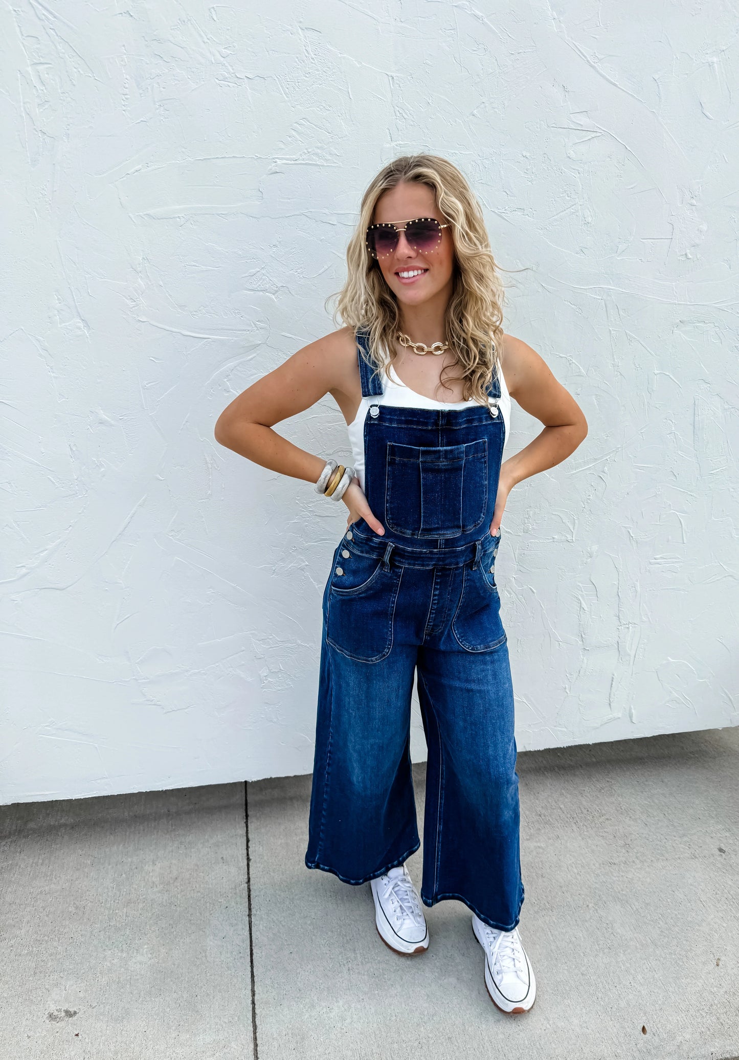 Blue Jean Overalls wide leg front view