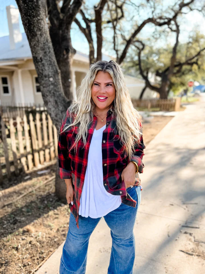 Red & Black Plaid Faded Flannel