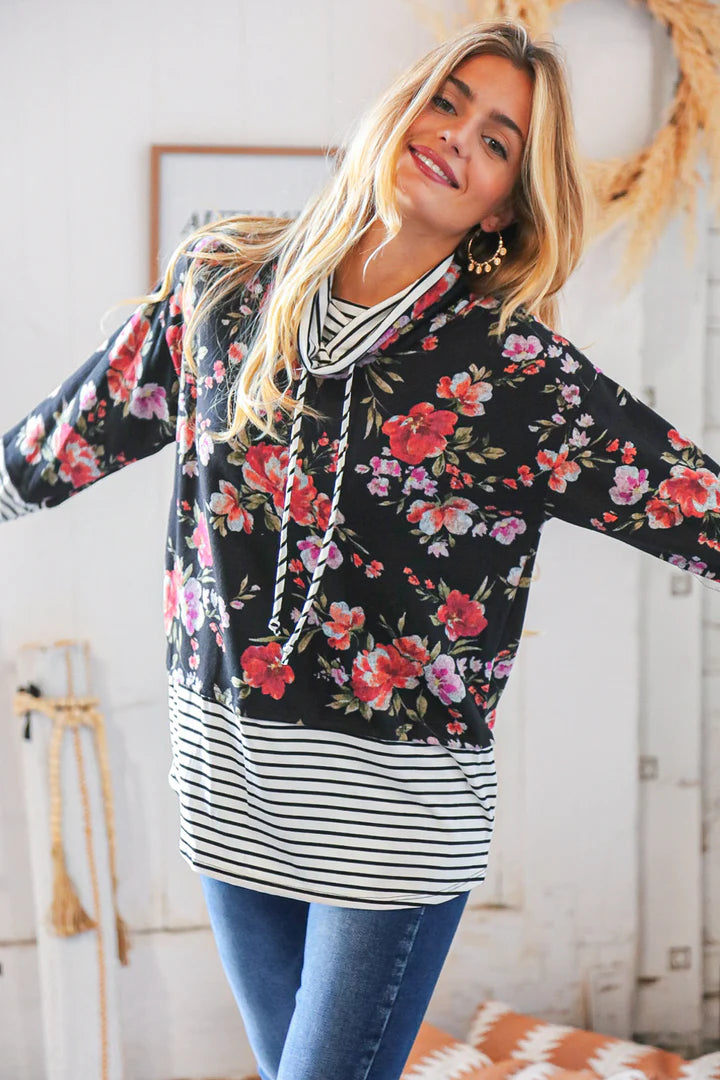 Floral Stripe Turtleneck