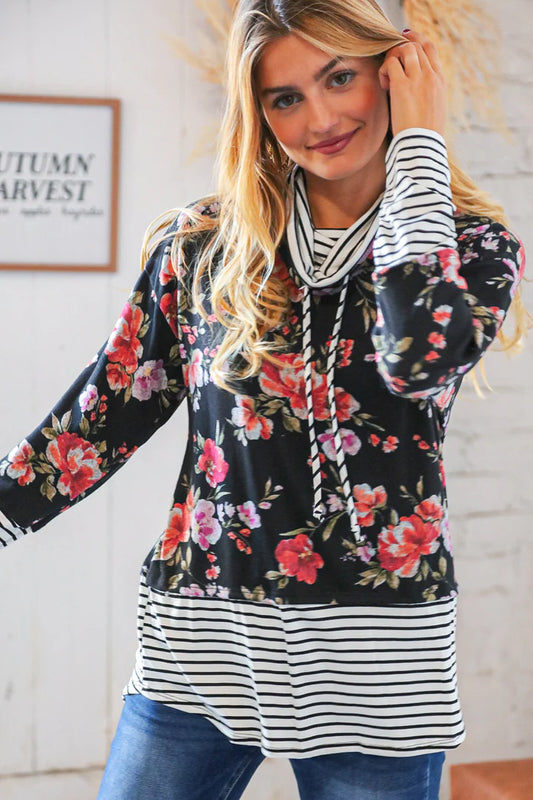 Floral Stripe Turtleneck