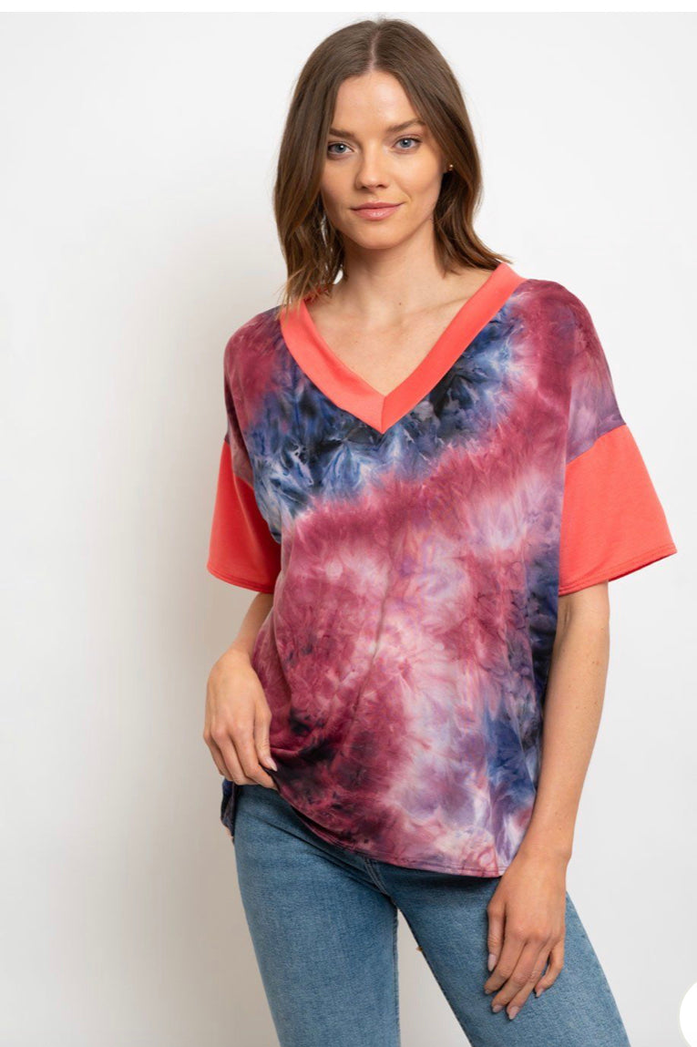 V-Neck Tie Dye Top