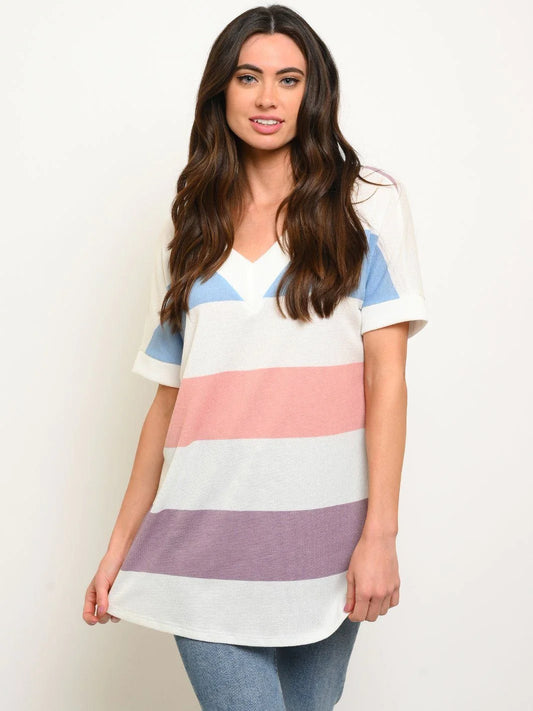 Thermo Stripe Multicolor V-Neck Band Top