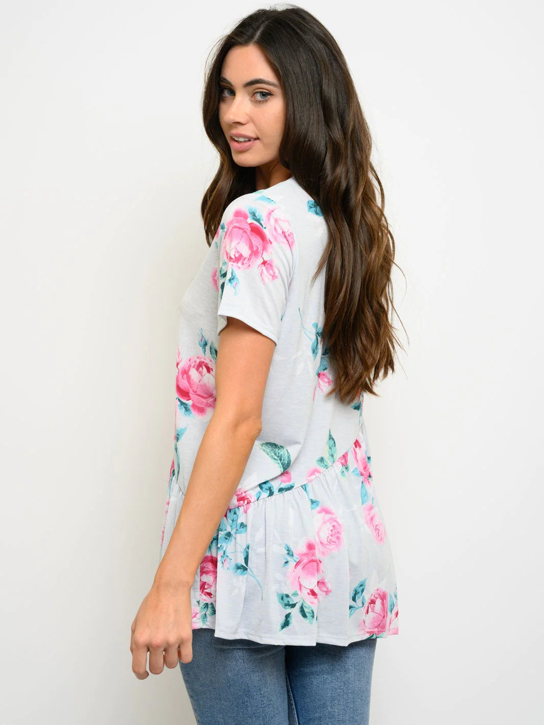 Short Sleeve Floral Print Tiered Top