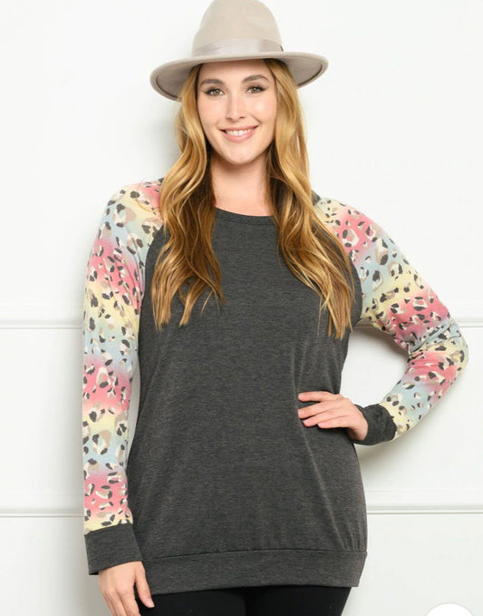 Charcoal Multi Animal Print Top