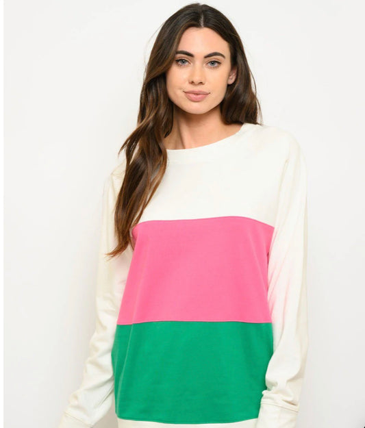 Long Sleeve  Color Block Top