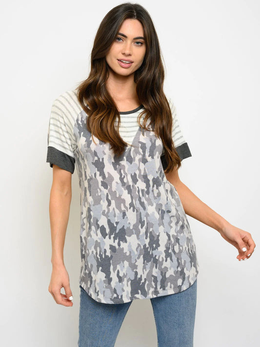 Short Sleeve Camo Print Top