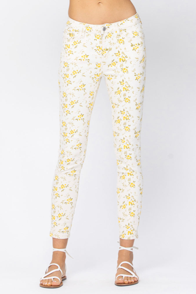 Judy Blue Floral Print Midrise Skinny