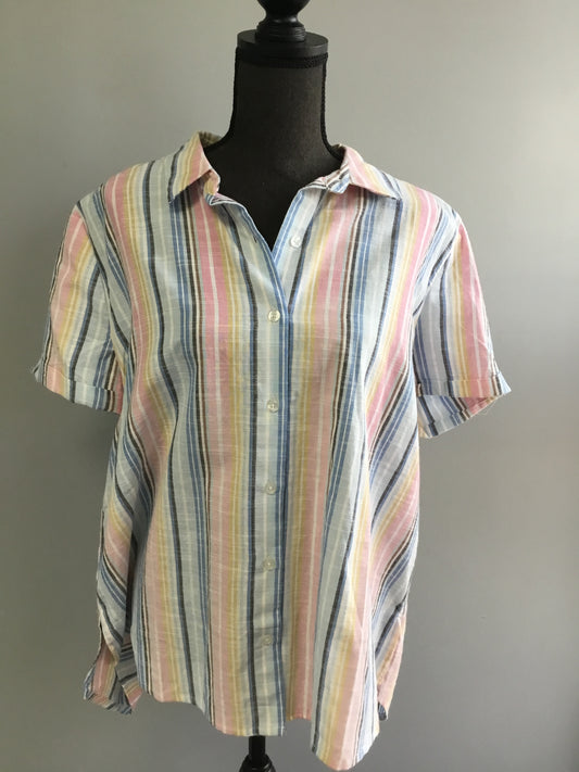 Multi Stripe Button Up Top