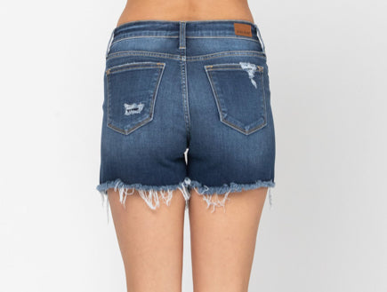 Judy Blue Mid Rise Patch Cut Off Shorts