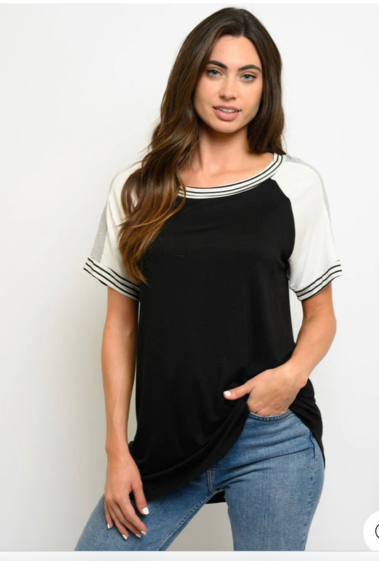 Color Block Tunic Black Top