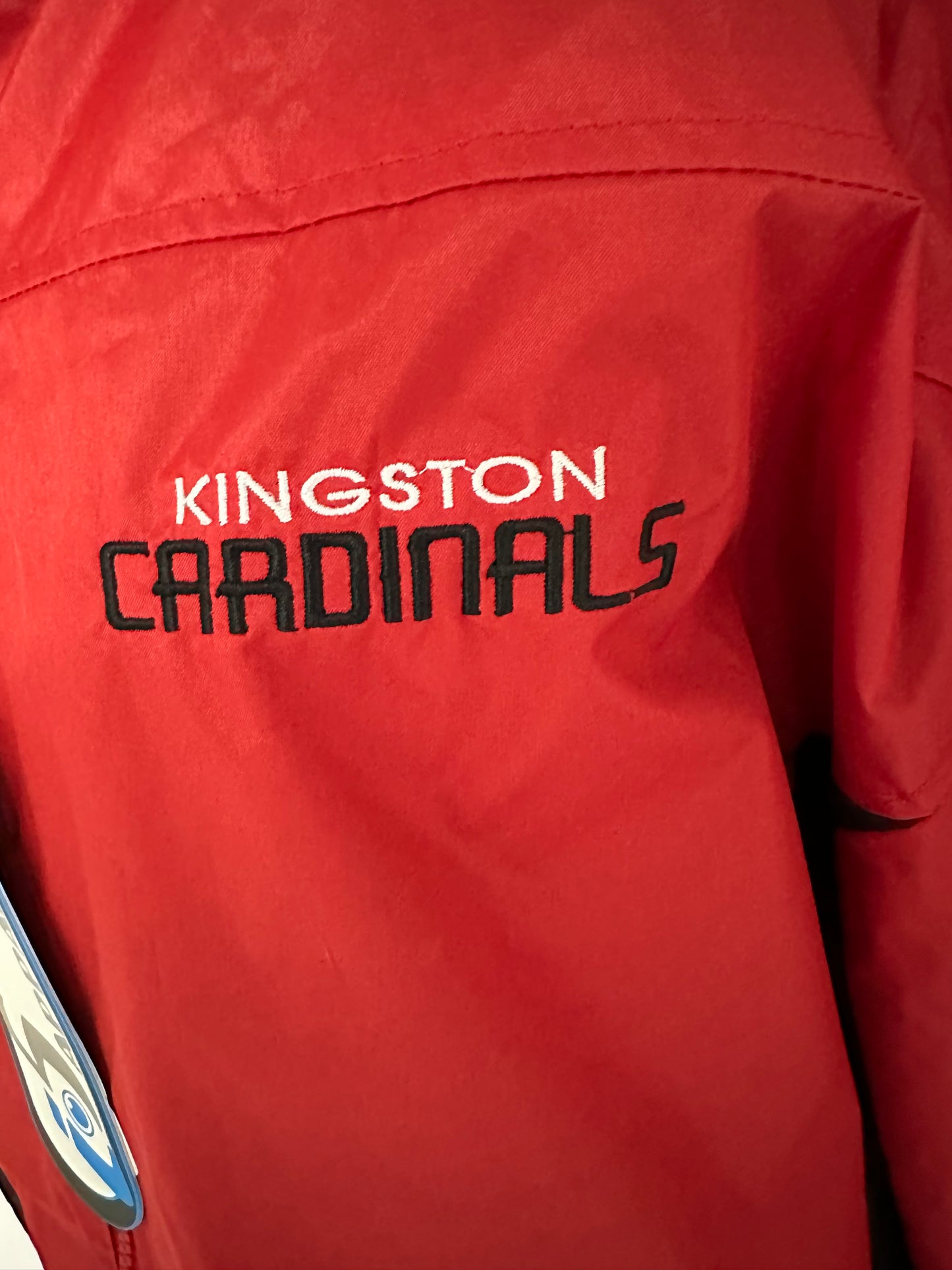 Kingston Cardinals Jacket Red and Black-close up of the chest area 