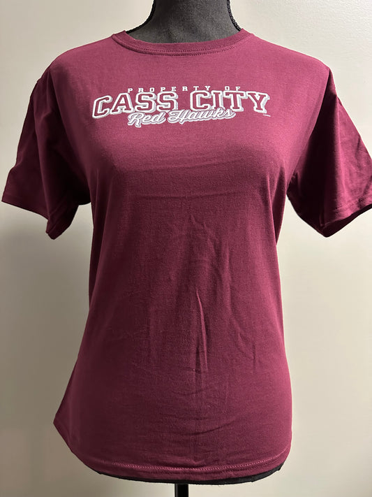 Cass City RH Tshirt front view with the words Property of Cass City Red Hawks